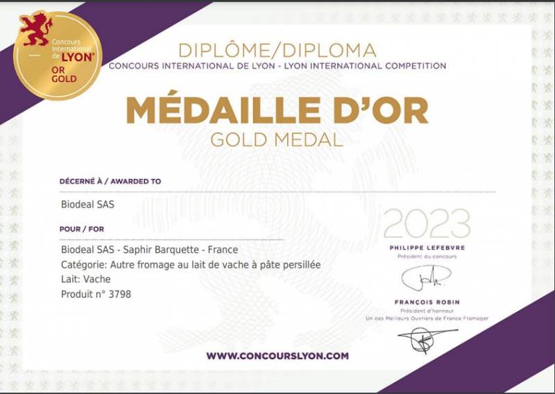 Médaille d'OR au concours international de Lyon 2023